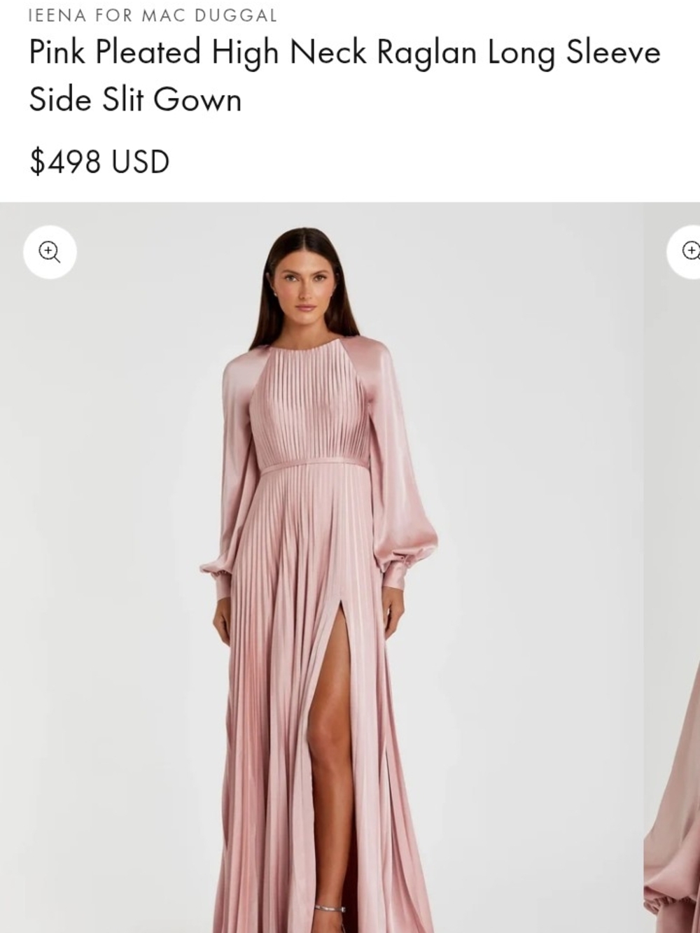 Mac Duggal Blush Pink Pleated High-Neck Raglan Gown with Side Slit